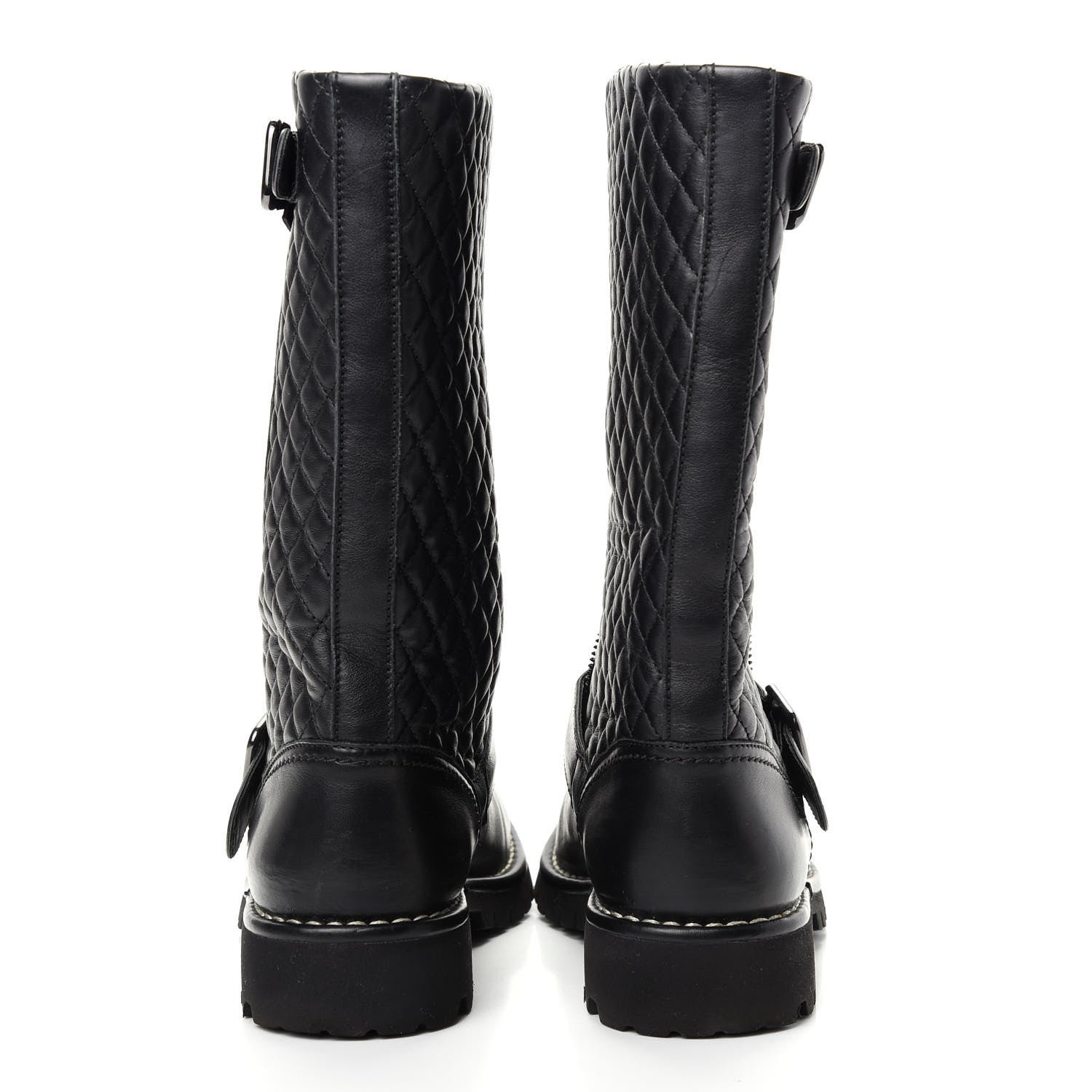 Chanel Calfskin Quilted Biker Boots 37.5 Black 7 of 10