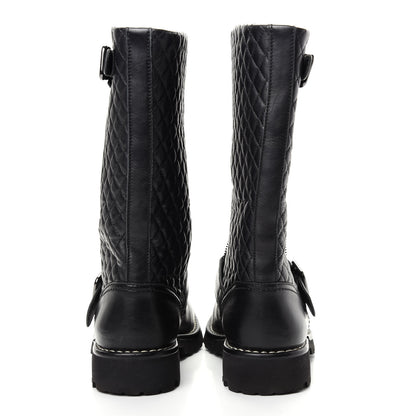 Chanel Calfskin Quilted Biker Boots 37.5 Black 7 of 10