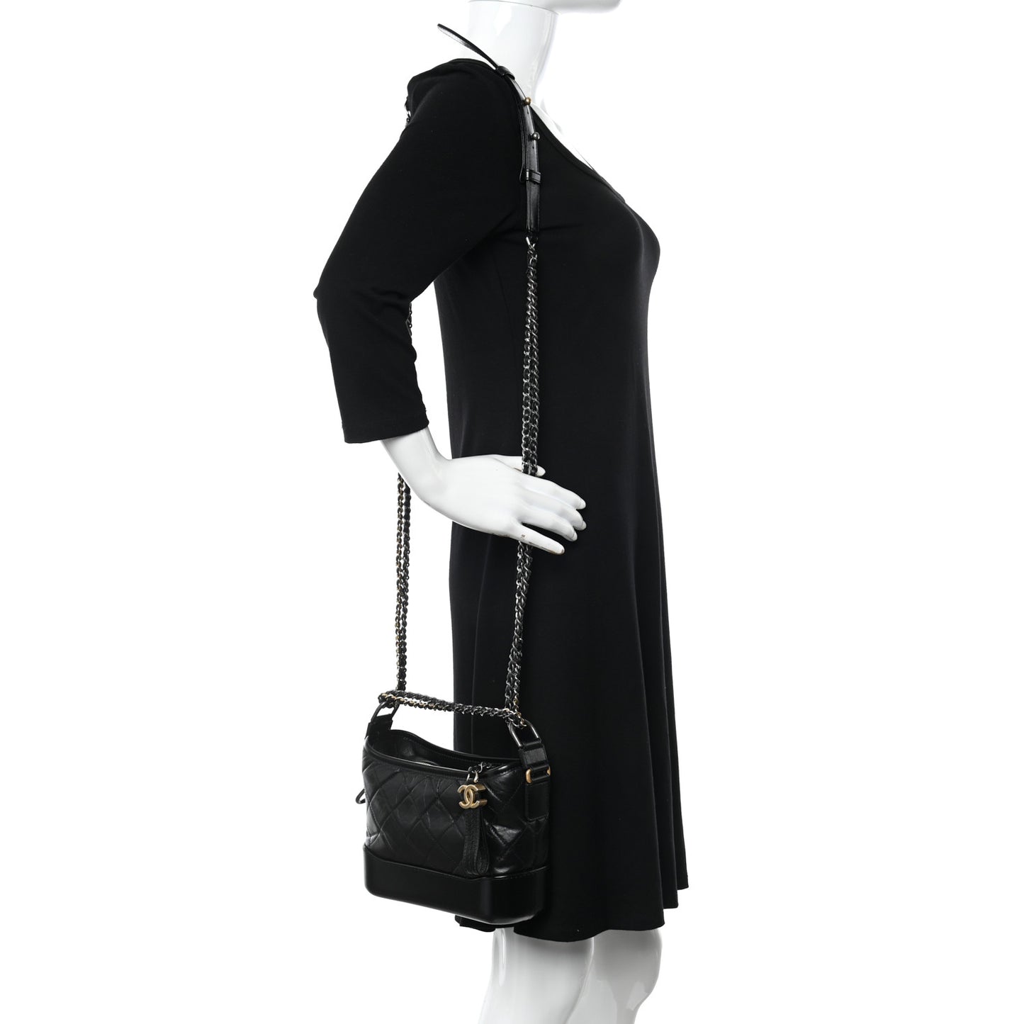 Aged Calfskin Quilted Small Gabrielle Hobo Black