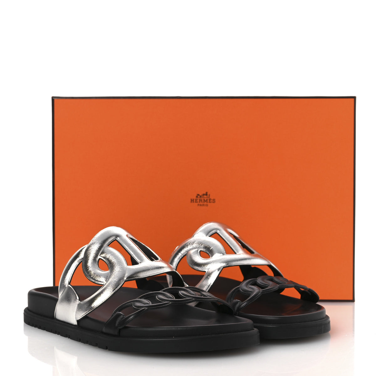 Hermes Metallic Nappa Extra Sandals 36 Gris Argente Black 11 of 11