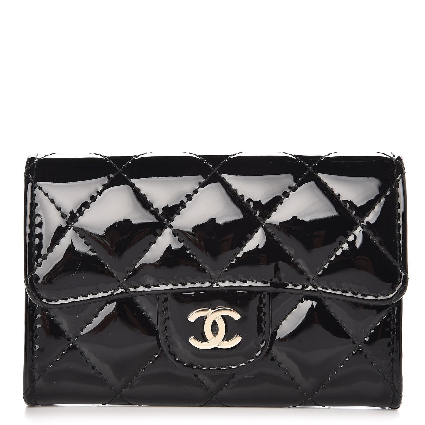 Patent Quilted Flap Card Holder Black