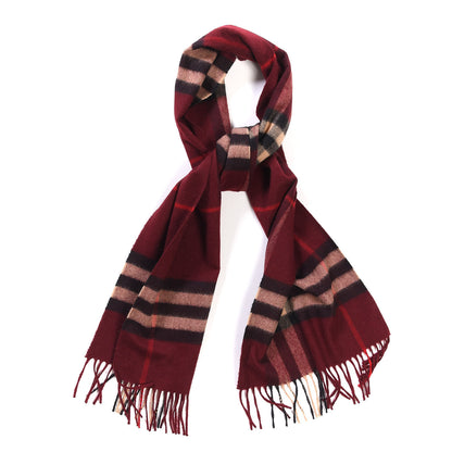 Burberry Cashmere Giant Check Icon Stripe Fringe Scarf Claret 1 of 4