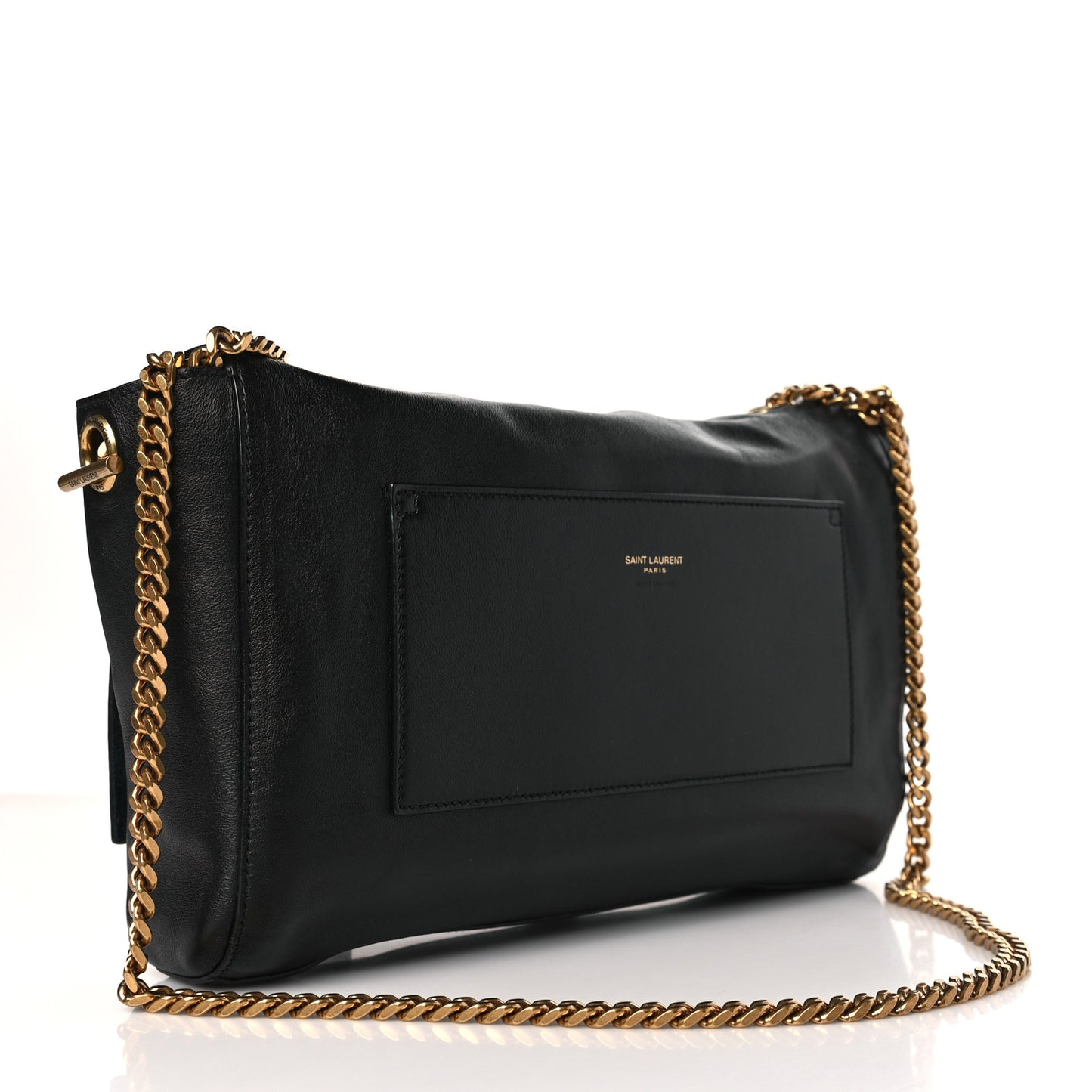 Smooth Calfskin Suede Medium Reversible Monogram Kate Satchel Black