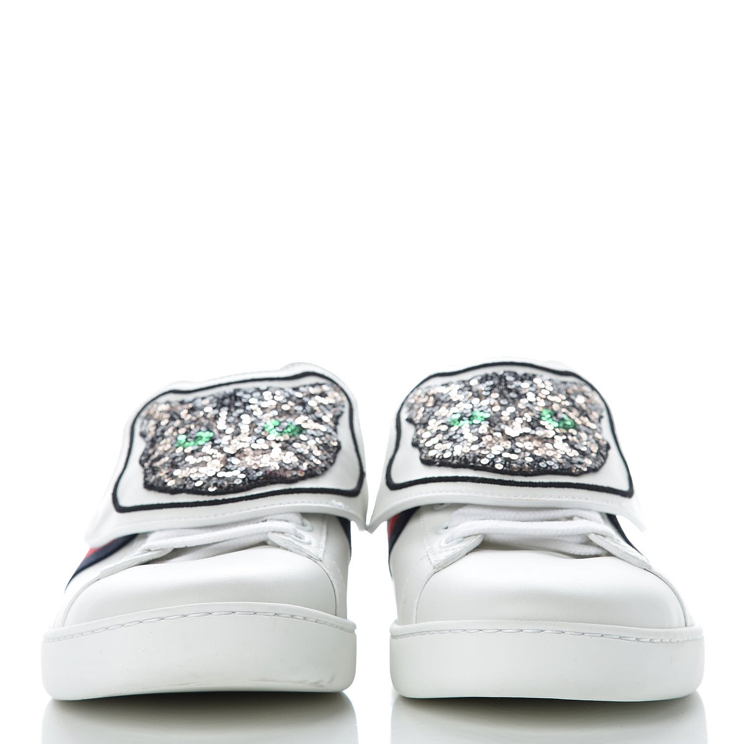 Calfskin Sequins Web Cat Womens Ace Sneakers 38.5 White