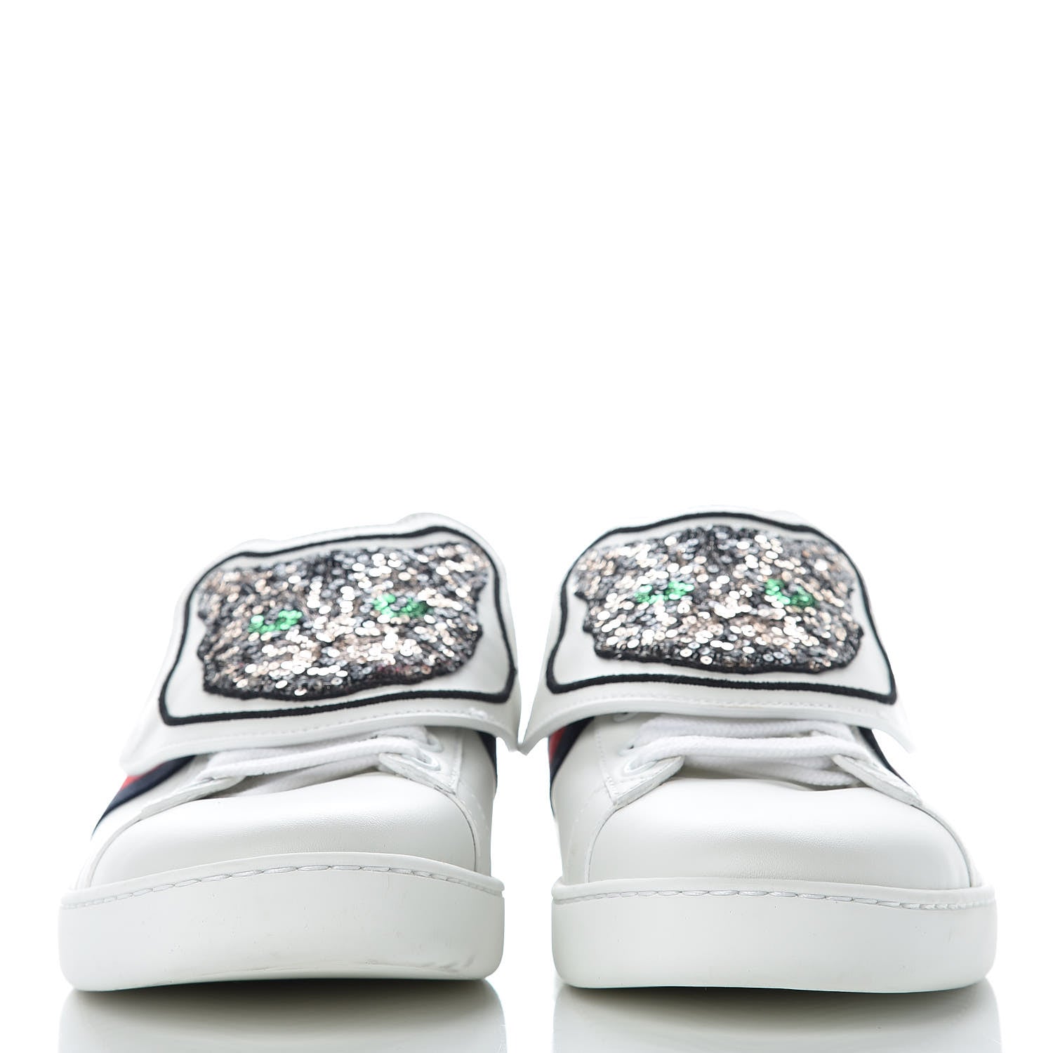 Gucci Calfskin Sequins Web Cat Womens Ace Sneakers 38.5 White 2 of 13