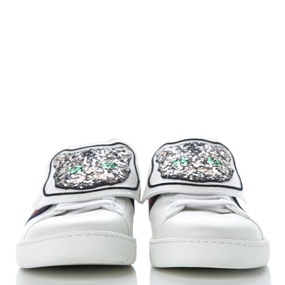 Gucci Calfskin Sequins Web Cat Womens Ace Sneakers 38.5 White 2 of 13