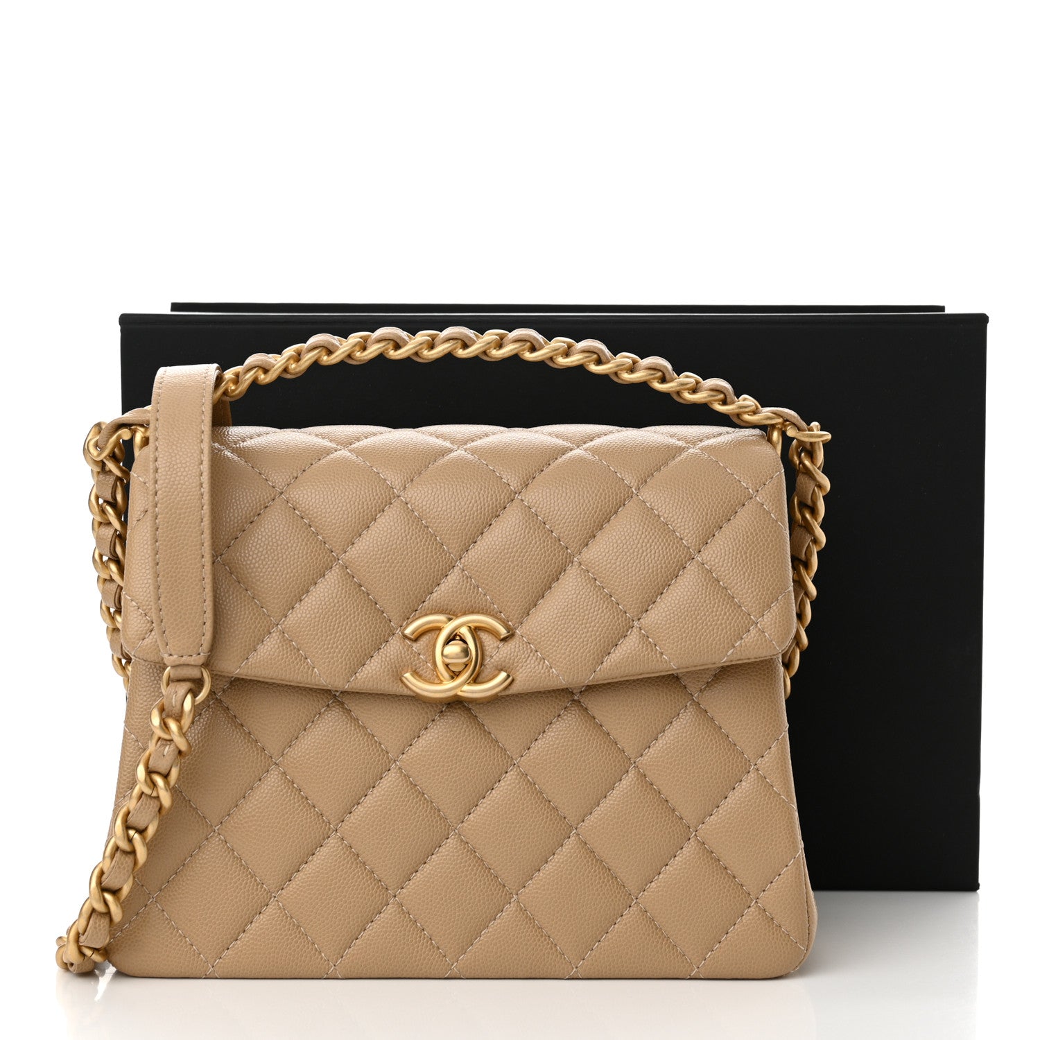 Chanel Shiny Caviar Quilted Small Flap Bag Top Handle Dark Beige 11 of 11