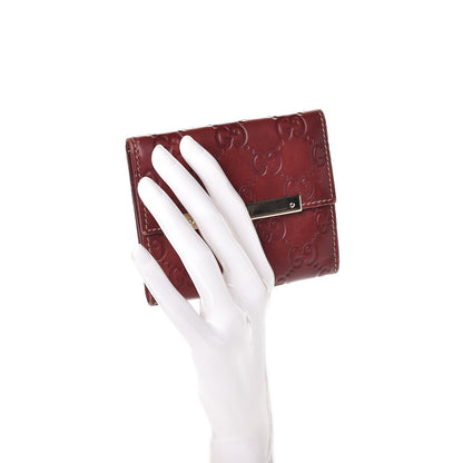 Gucci Guccissima Metal Bar French Flap Wallet Dark Red 2 of 8