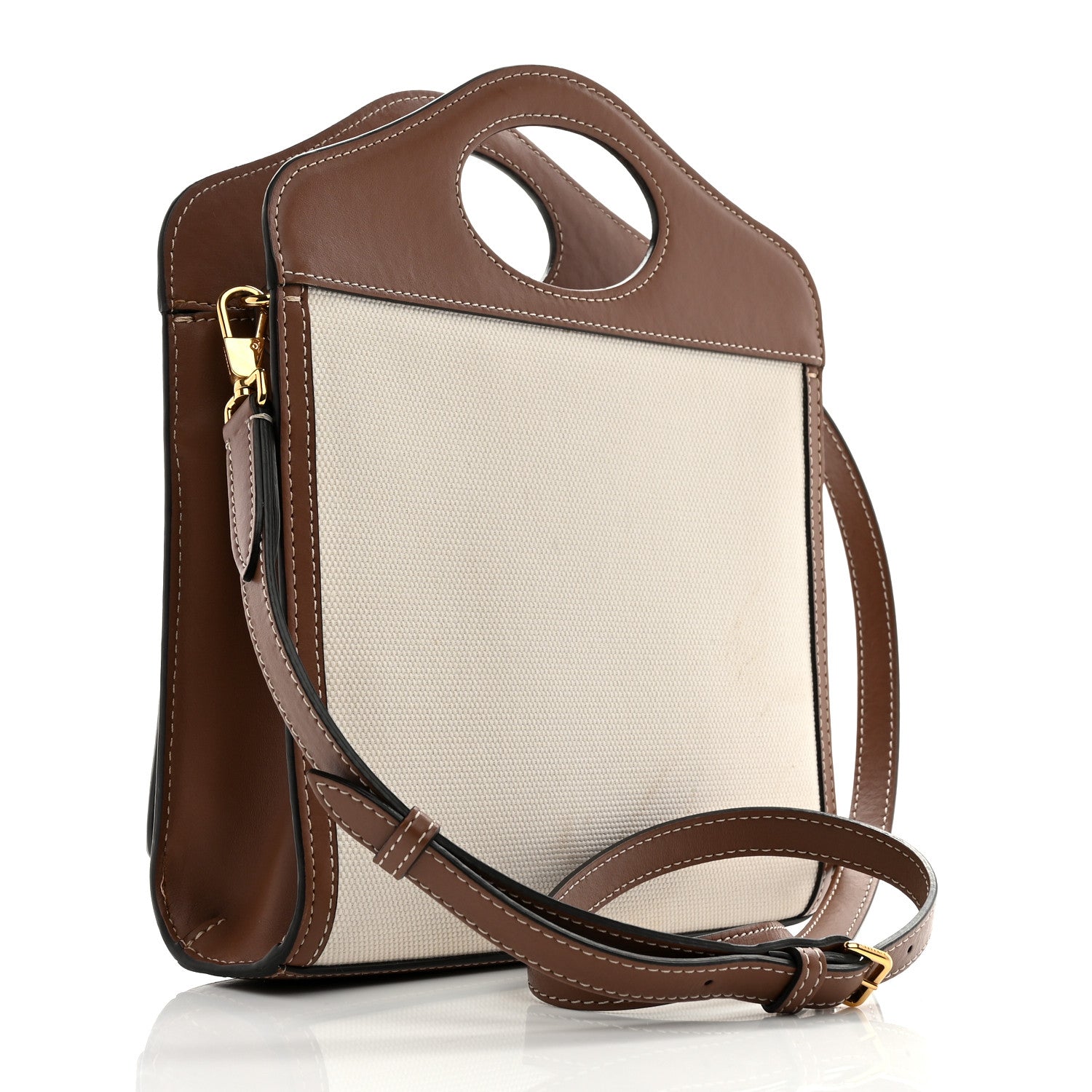 Burberry Canvas Smooth Calfskin Two Tone Mini Pocket Bag Natural Malt Brown 3 of 11