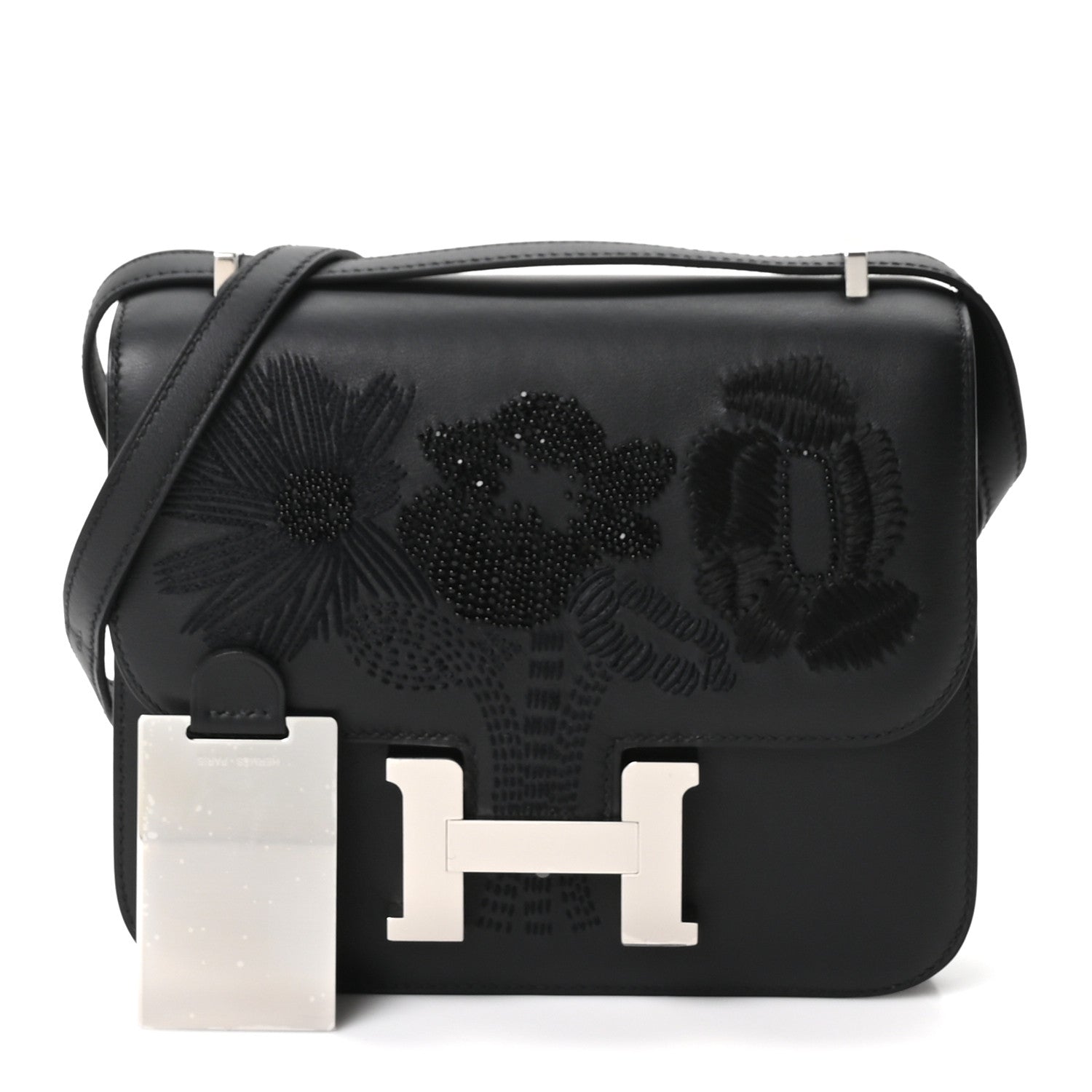 Hermes Swift Dancing Flowers Embroidered Constance 18 Black 3 of 13