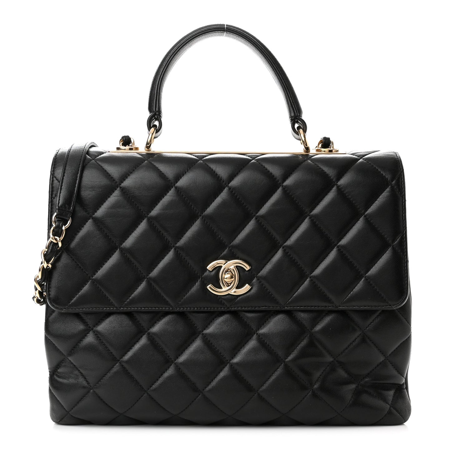 Lambskin Quilted Large Trendy CC Dual Handle Flap Bag Black