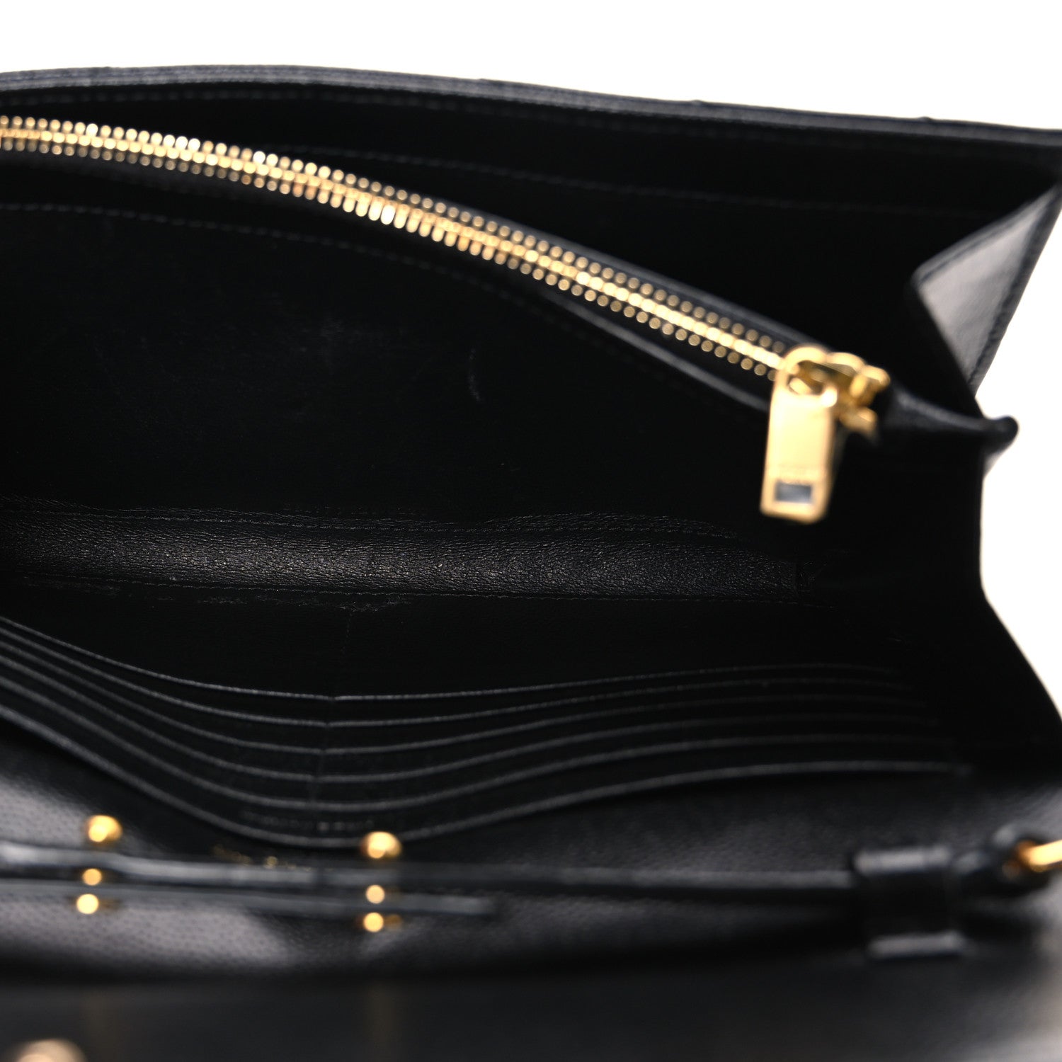 Saint Laurent Grain De Poudre Matelasse Chevron Monogram Chain Wallet Black 5 of 11