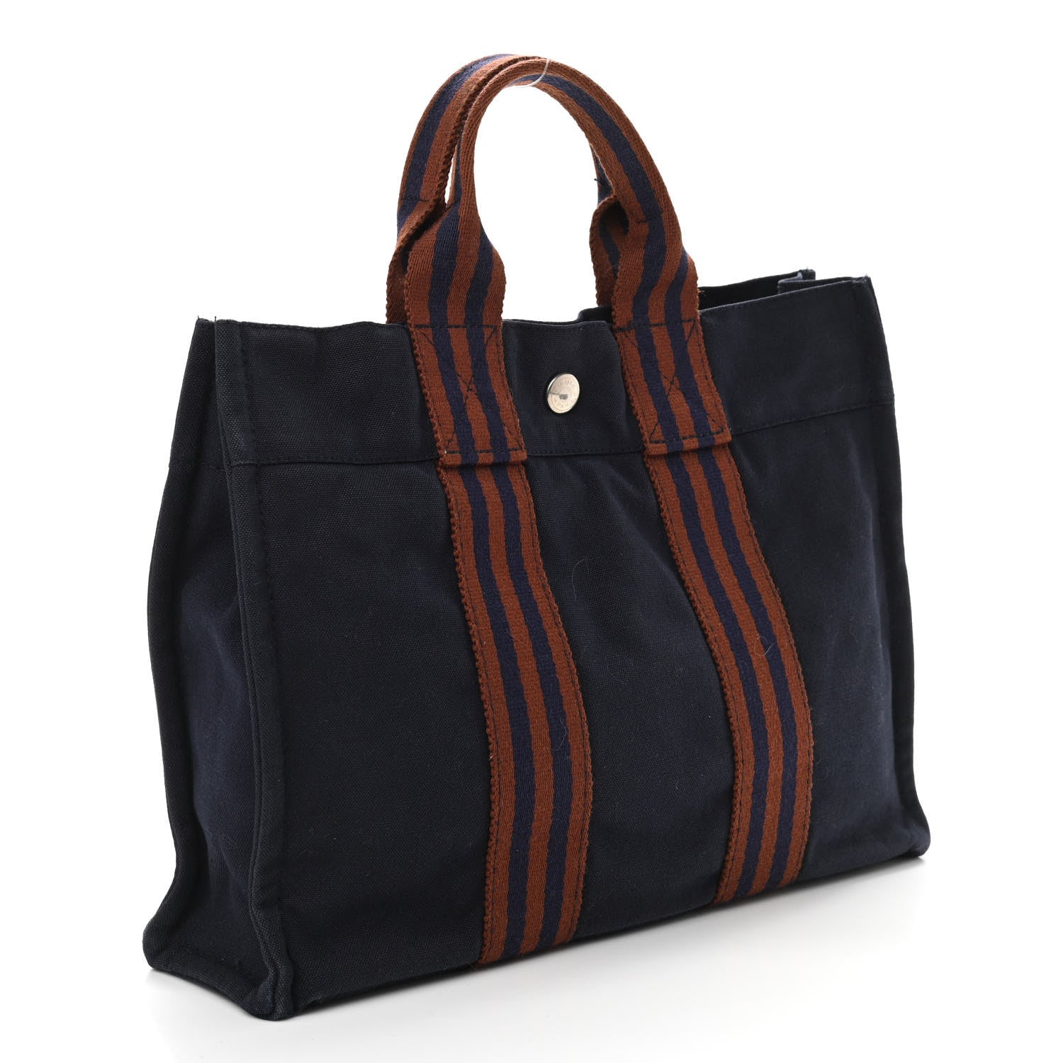 Hermes Canvas Tout Fourre PM Navy Brown 3 of 10