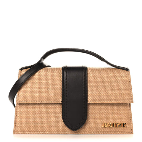 Raffia Smooth Calfskin Le Grand Bambino Natural Dark Brown