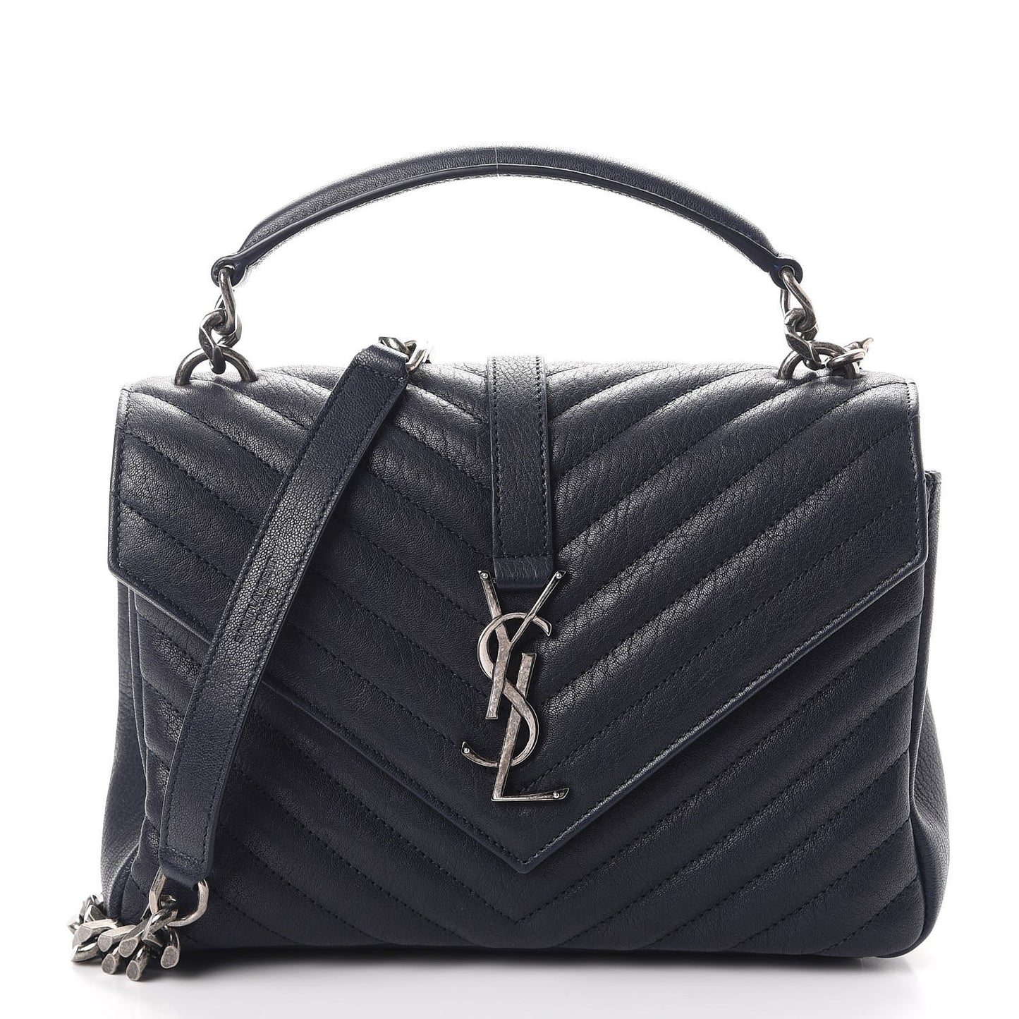 Sheepskin Matelasse Chevron Monogram Medium College Bag Deep Marine