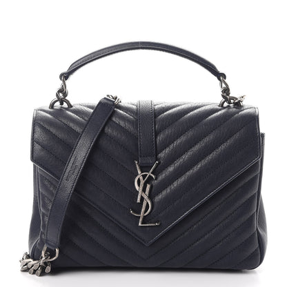 Saint Laurent Sheepskin Matelasse Chevron Monogram Medium College Bag Deep Marine 1 of 9