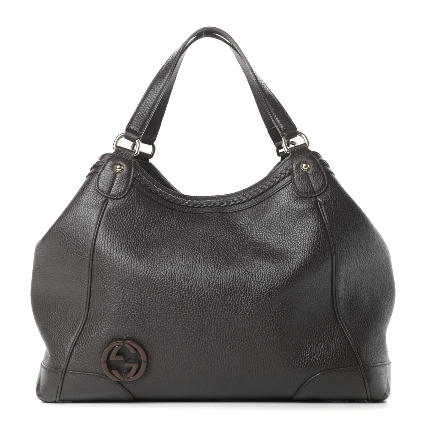 Pebbled Calfskin Medium Shoulder Bag Brown