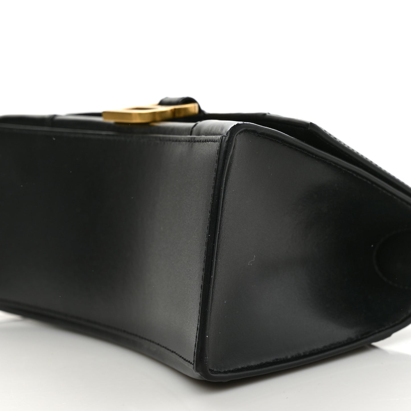Shiny Box Calfskin Small Hourglass Top Handle Bag Black