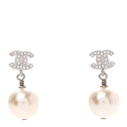 Chanel Crystal Pearl CC Drop Earrings Silver 1 of 4