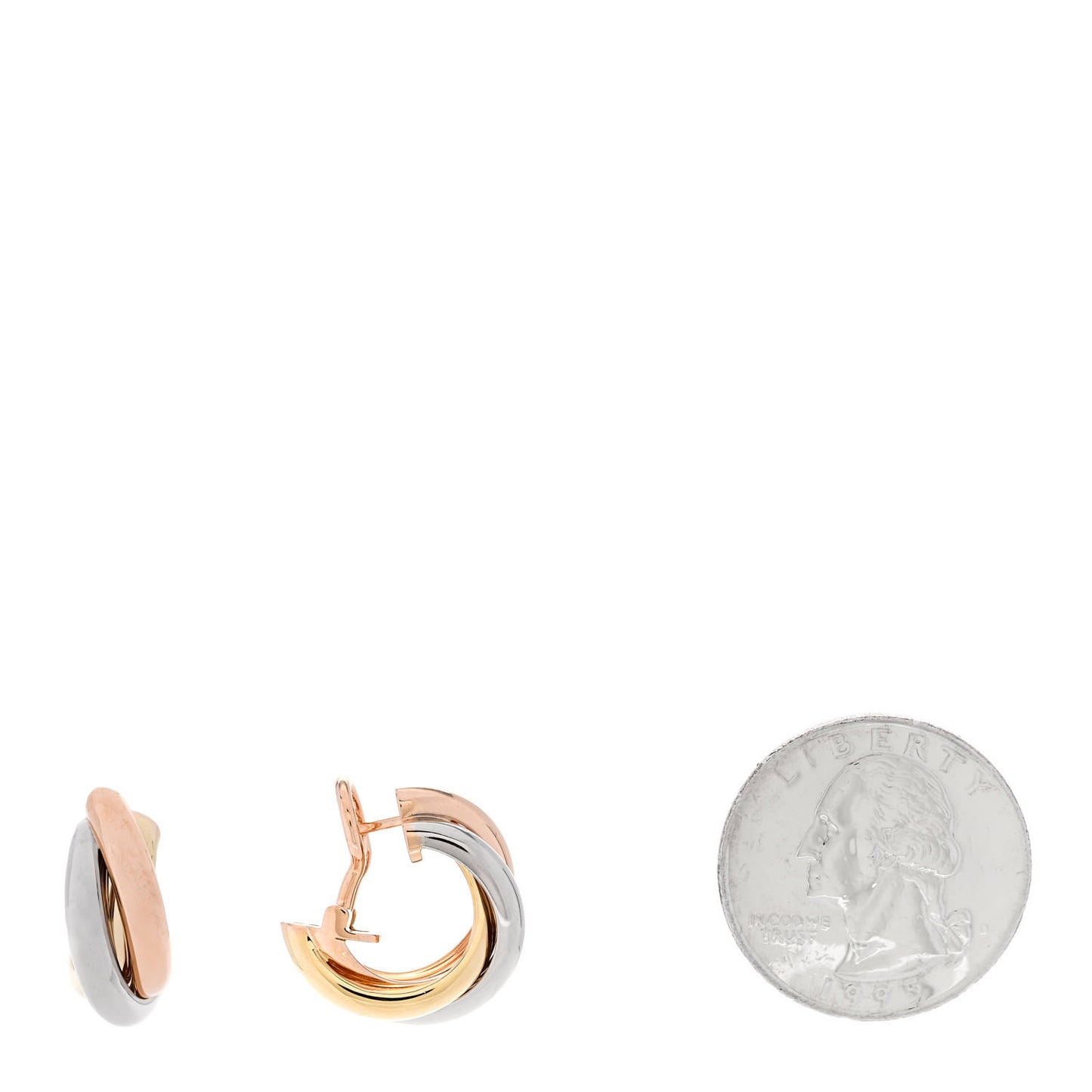 18K Pink Yellow White Gold Classic Trinity Hoop Earrings
