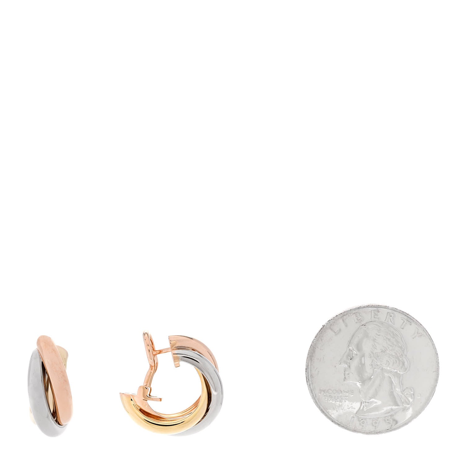 Cartier 18K Pink Yellow White Gold Classic Trinity Hoop Earrings 2 of 6