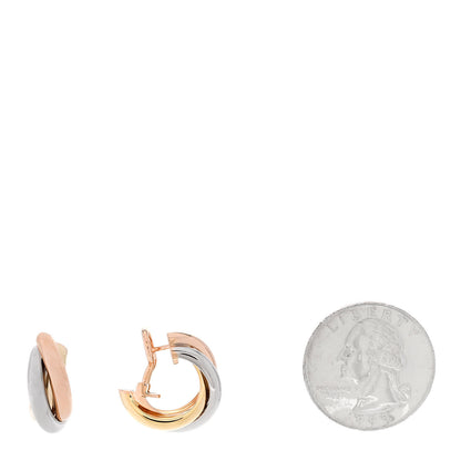 Cartier 18K Pink Yellow White Gold Classic Trinity Hoop Earrings 2 of 6