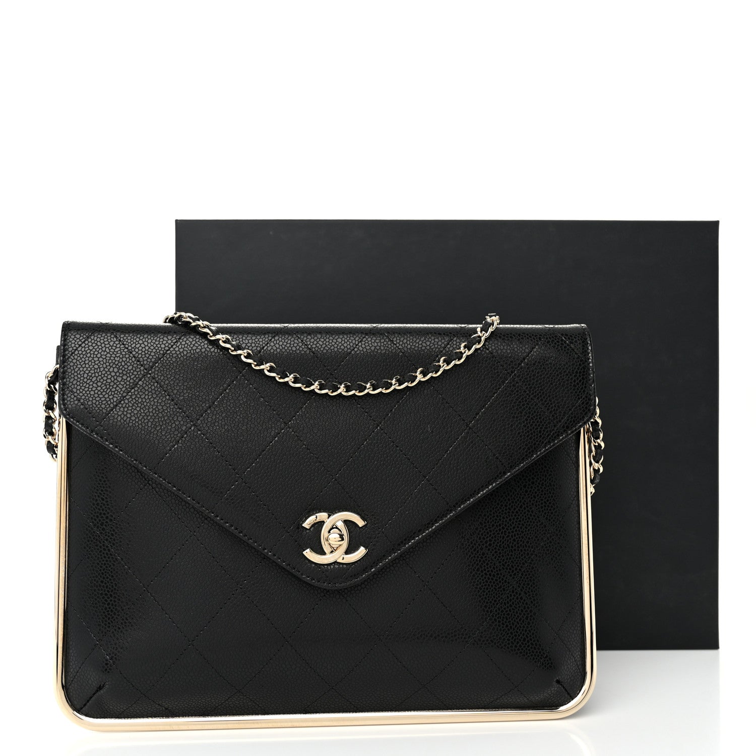 Chanel Grained Calfskin Envelope Clutch With Chain WOC Black 11 of 11