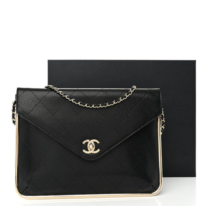 Chanel Grained Calfskin Envelope Clutch With Chain WOC Black 11 of 11