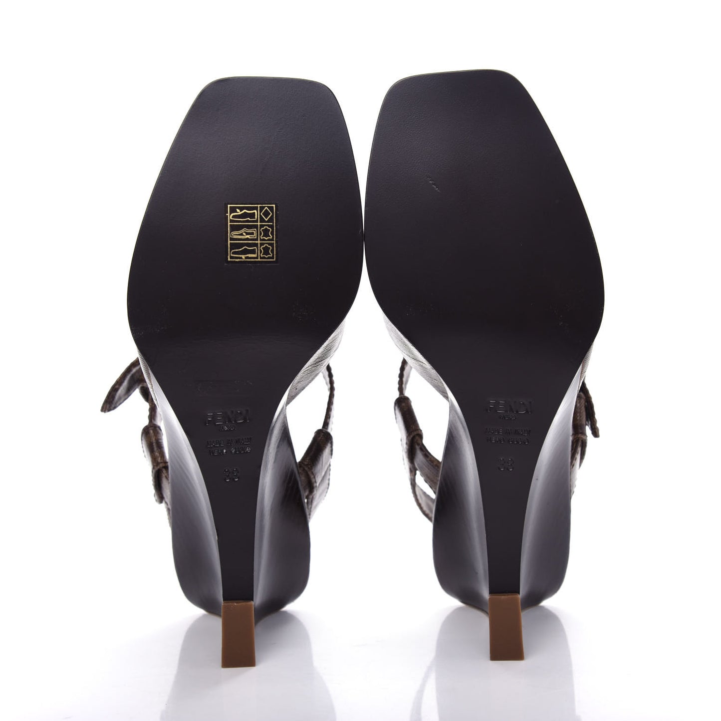 Glazed Fabric FF Wedge Sandals 38 Tobacco Moro