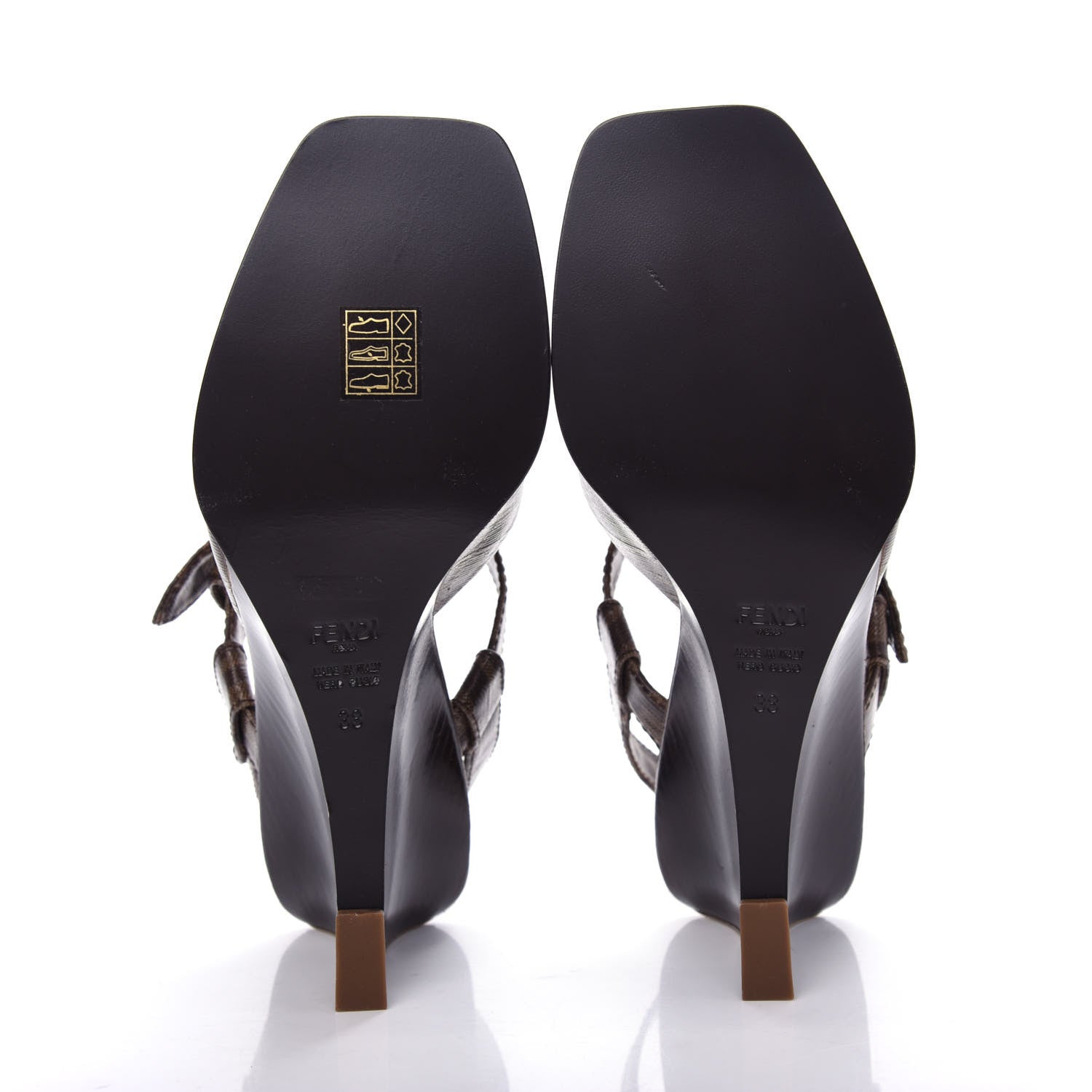 Fendi Glazed Fabric FF Wedge Sandals 38 Tobacco Moro 6 of 9