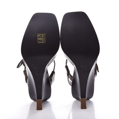 Fendi Glazed Fabric FF Wedge Sandals 38 Tobacco Moro 6 of 9