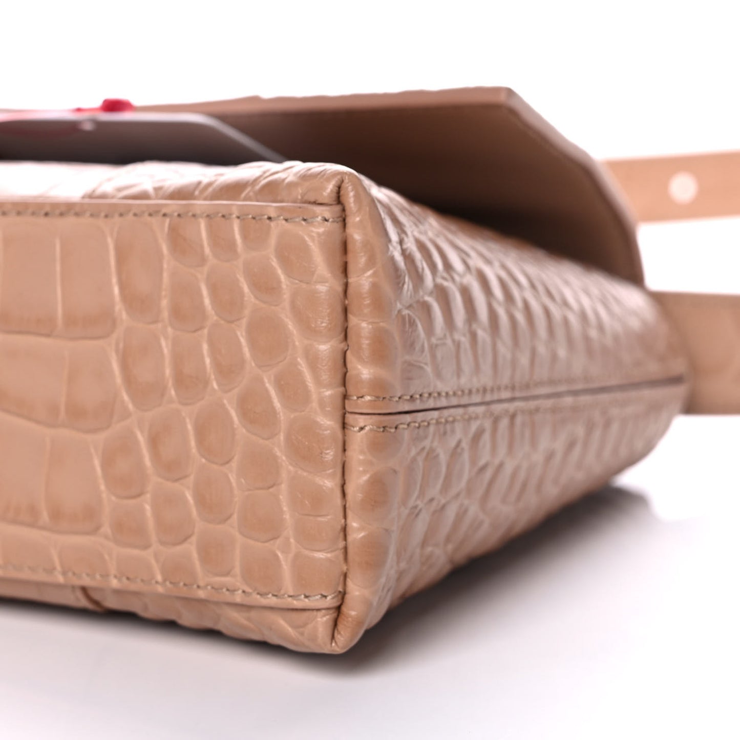 Extra Supple Calfskin Crocodile Embossed XS Downtown Shoulder Bag Nude Beige