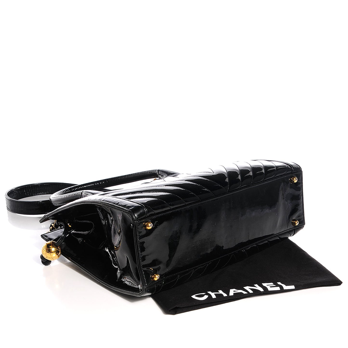 Patent Chevron Top Handle Bag Black