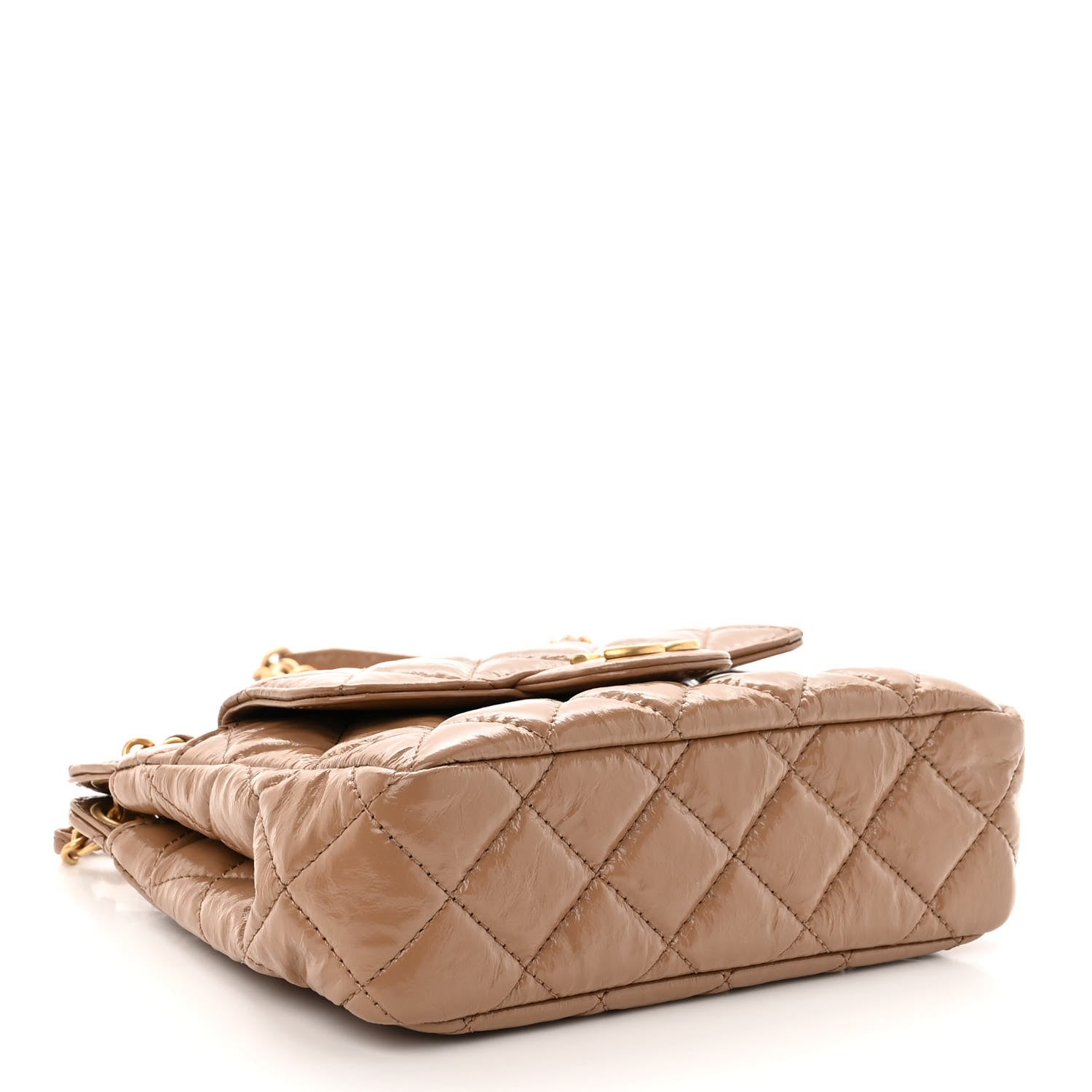 Chanel Shiny Crumpled Calfskin Quilted Small Wavy CC Hobo Dark Beige 4 of 10