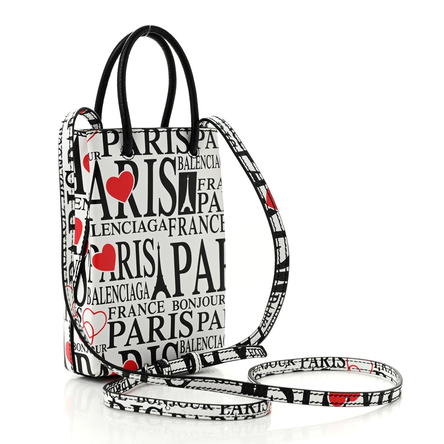 Balenciaga Calfskin Bonjour Paris Print Shopping Phone Holder Bag Paris Bonjour 2 of 8