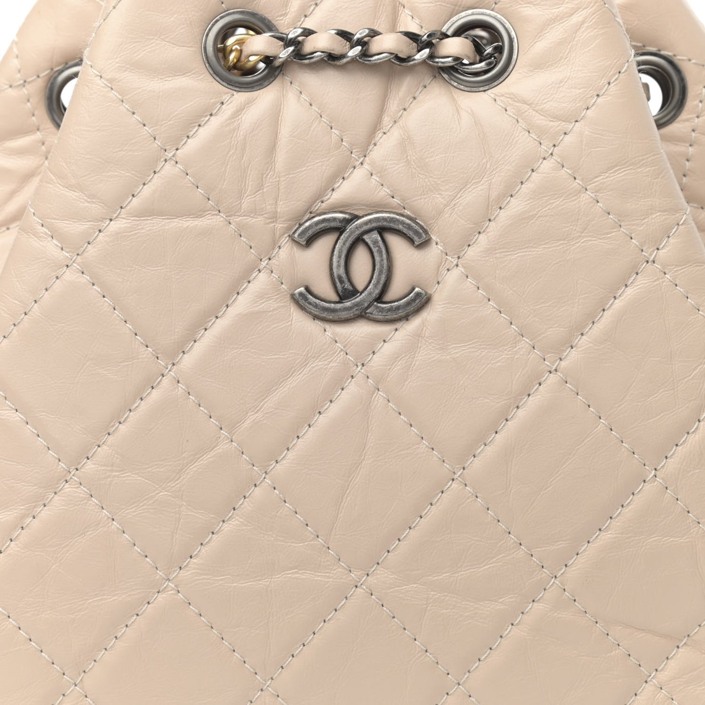 Aged Calfskin Quilted Small Gabrielle Backpack Beige Black