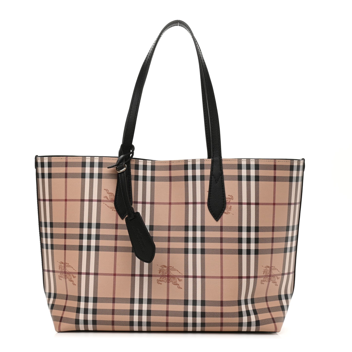 Grainy Calfskin Haymarket Check Medium Reversible Tote Black