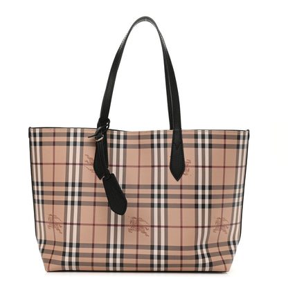Burberry Grainy Calfskin Haymarket Check Medium Reversible Tote Black 1 of 17