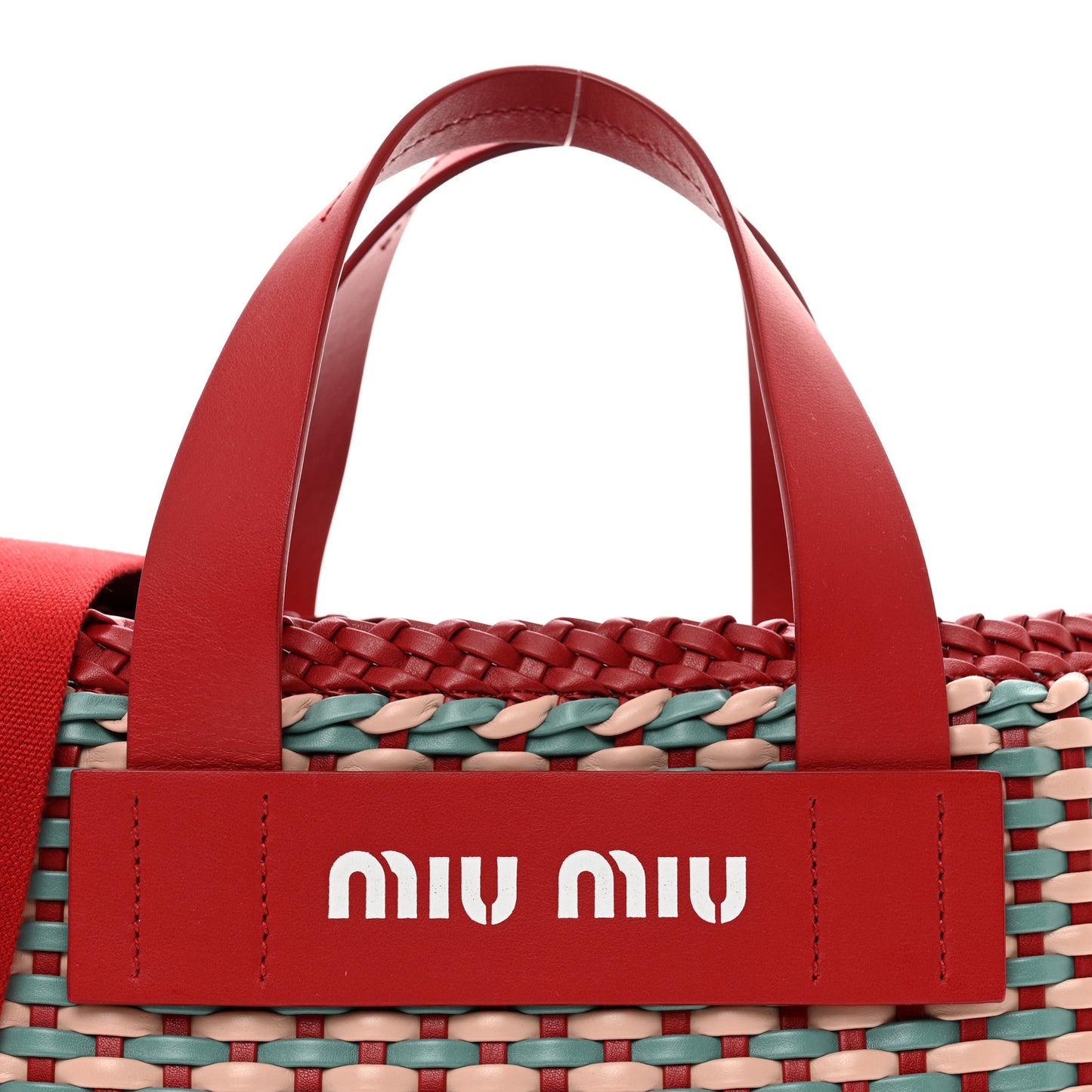 Nappa Matelasse Wicker Basket Bag Red Multicolor