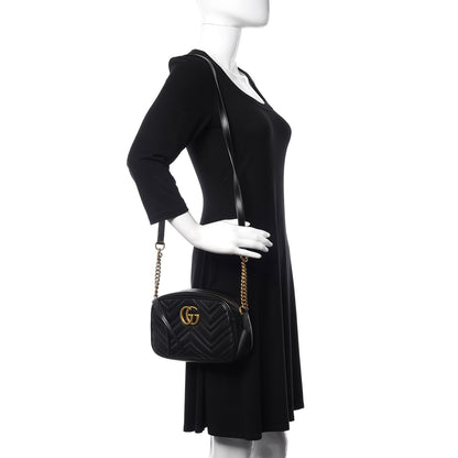 Gucci Calfskin Matelasse Small GG Marmont Chain Shoulder Bag Black 2 of 10
