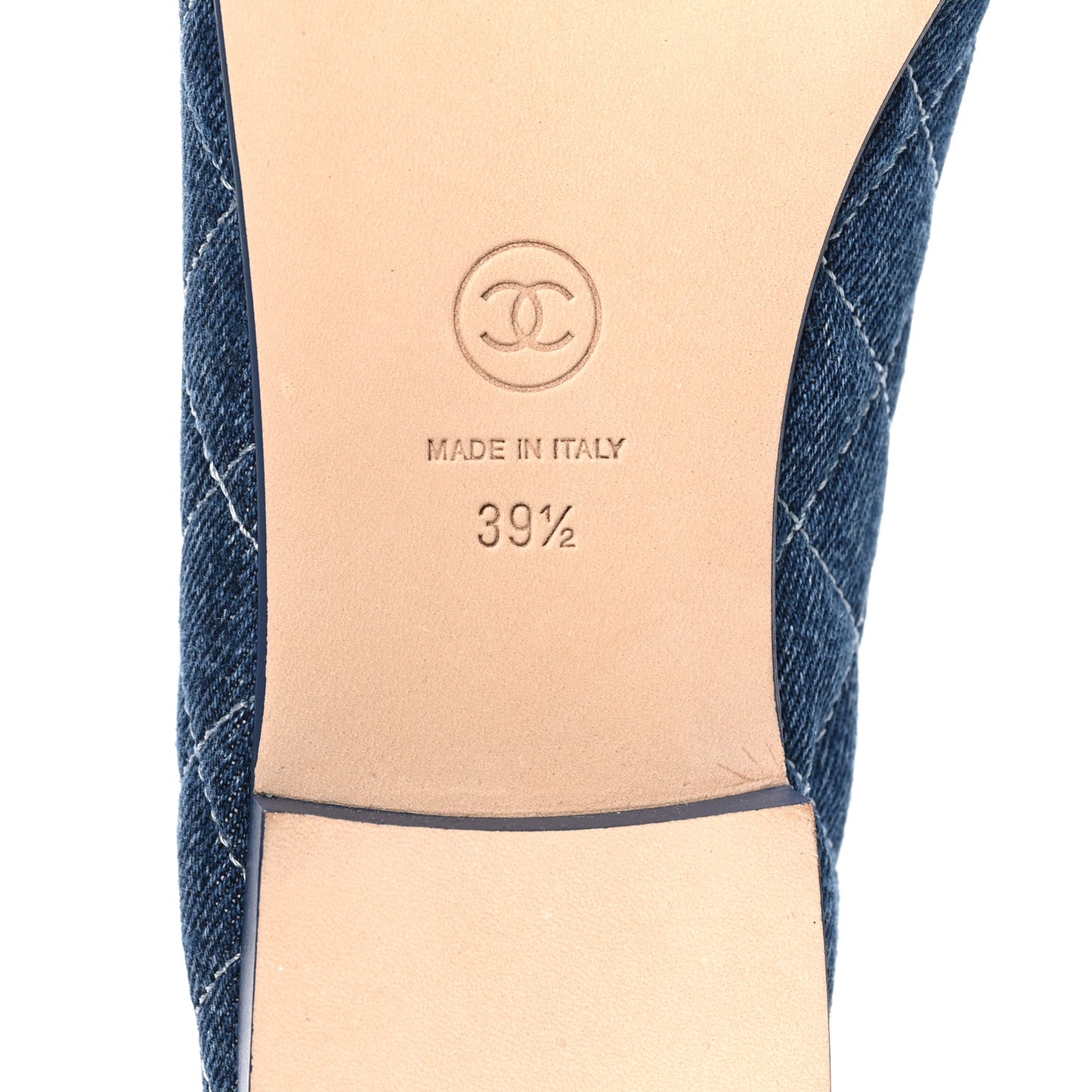Washed Denim Quilted Cap Toe CC Ballerina Flats 39.5 Blue