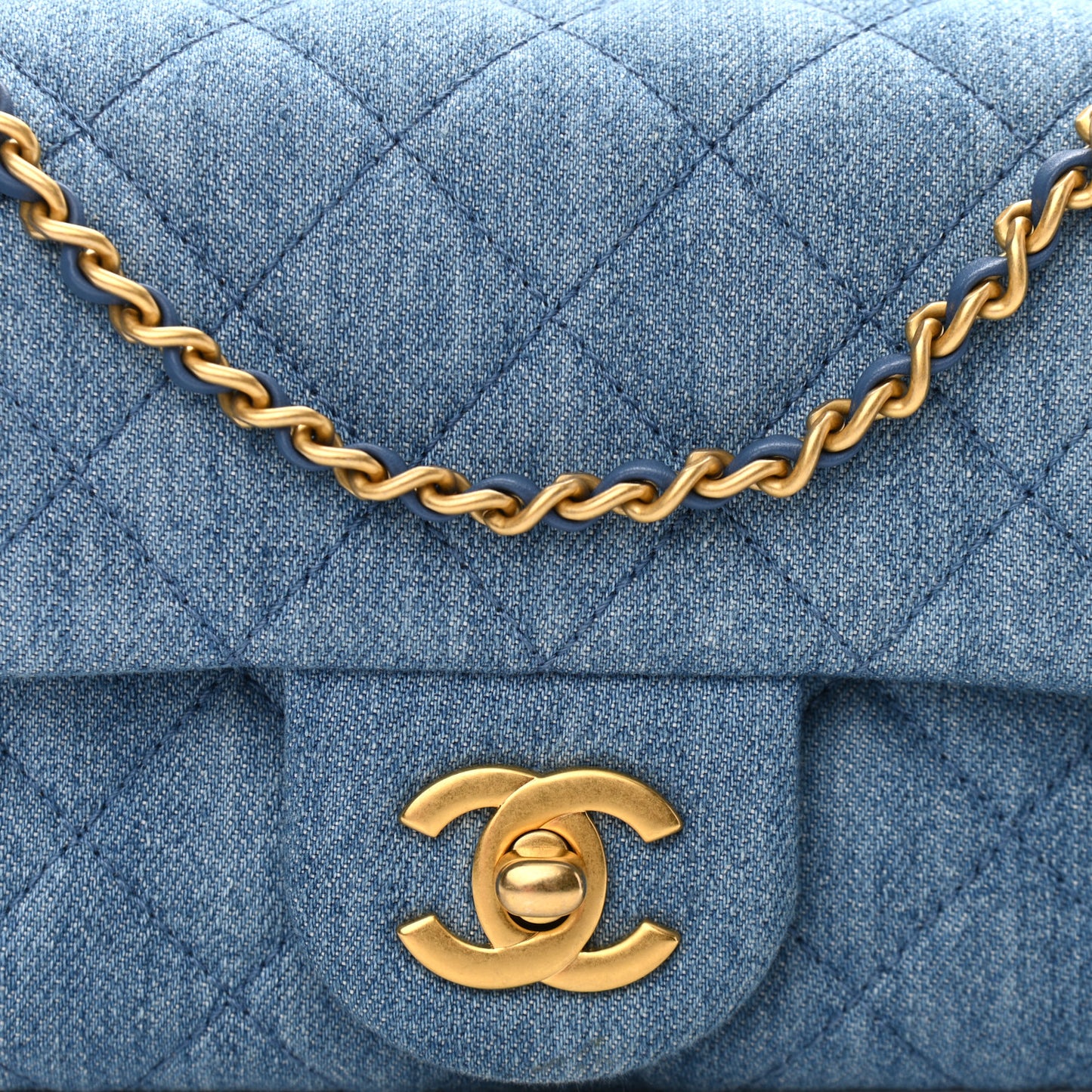 Denim Quilted Mini Pearl Crush Rectangular Flap Blue