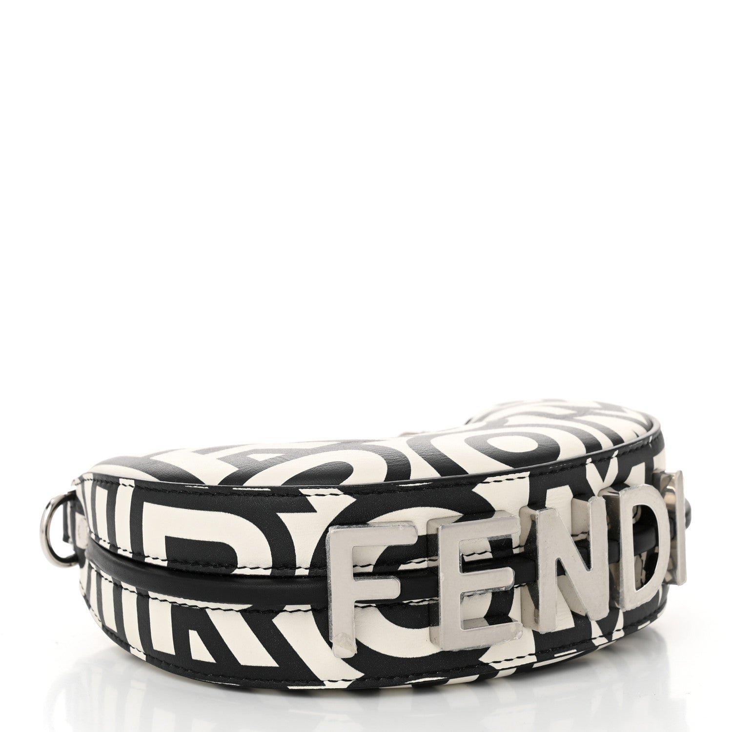 Fendi X MARC JACOBS Nappa Vitello King Logo Print Nano Fendigraphy Hobo Charm White Black 4 of 9