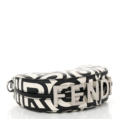 Fendi X MARC JACOBS Nappa Vitello King Logo Print Nano Fendigraphy Hobo Charm White Black 4 of 9