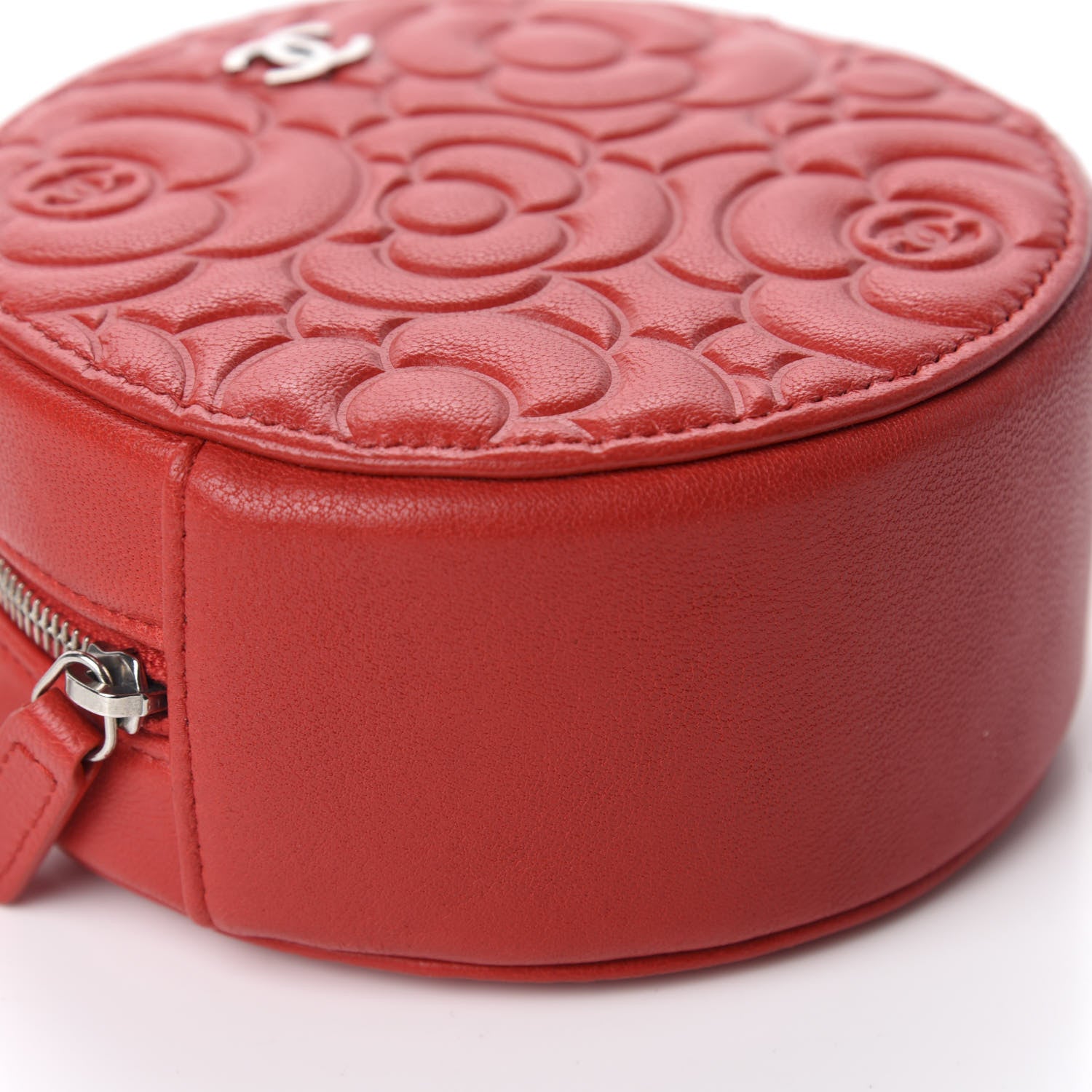Chanel Goatskin Camellia Quilted Round Clutch With Chain Red 5 of 10