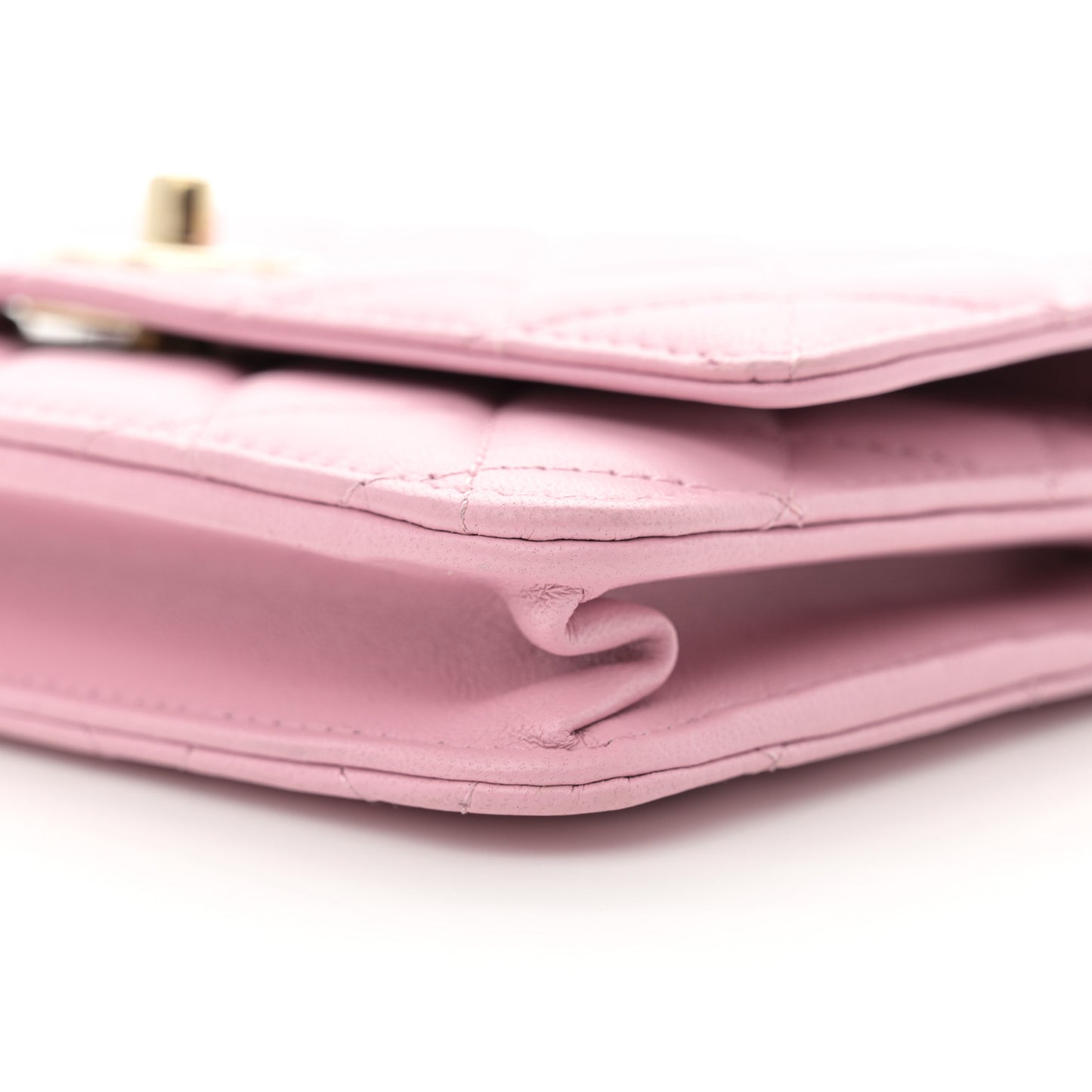 Lambskin Quilted Trendy CC Wallet On Chain WOC Pink
