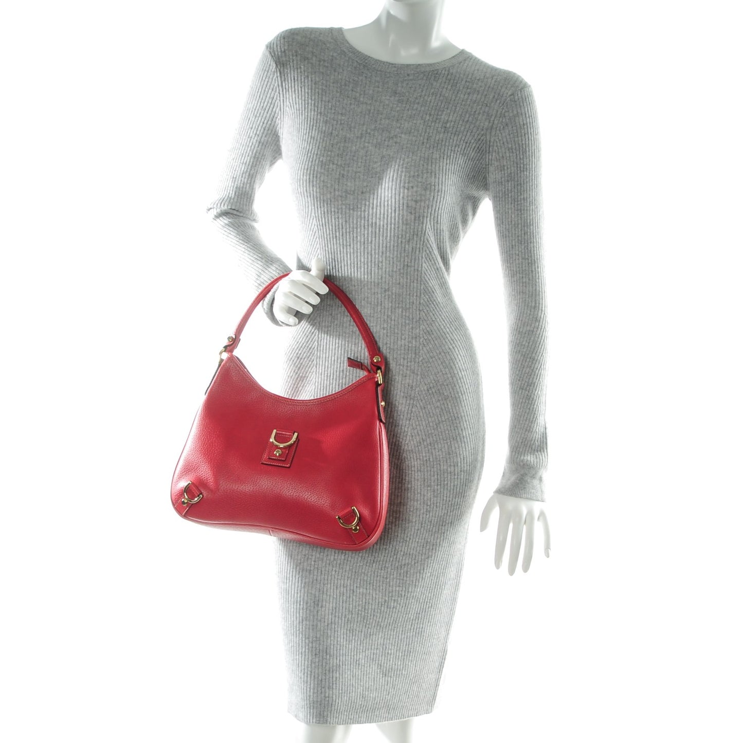 Calfskin Abbey D Ring Hobo Red