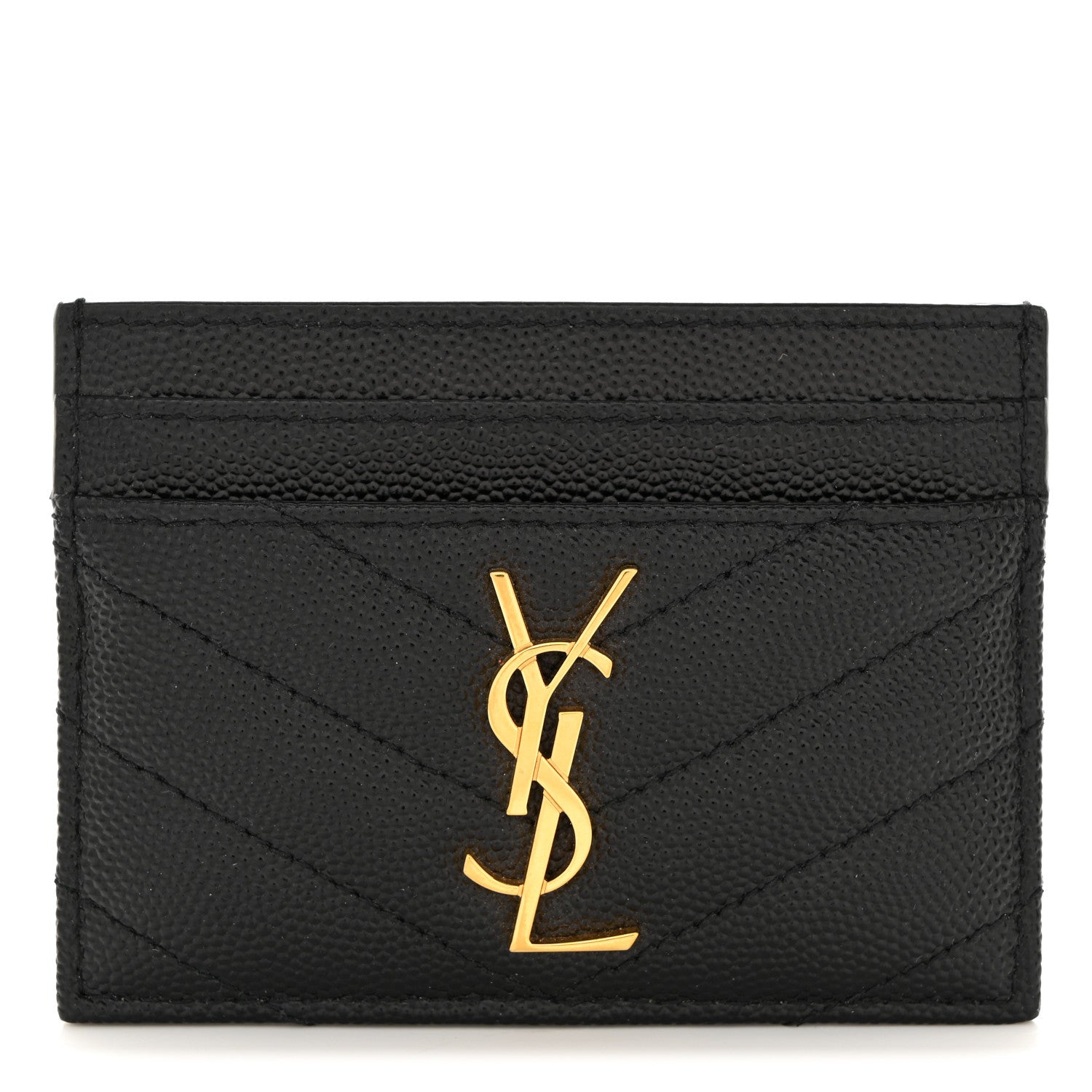 Saint Laurent Grain De Poudre Matelasse Chevron Monogram Credit Card Case Black 1 of 7
