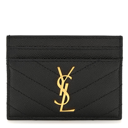 Saint Laurent Grain De Poudre Matelasse Chevron Monogram Credit Card Case Black 1 of 7