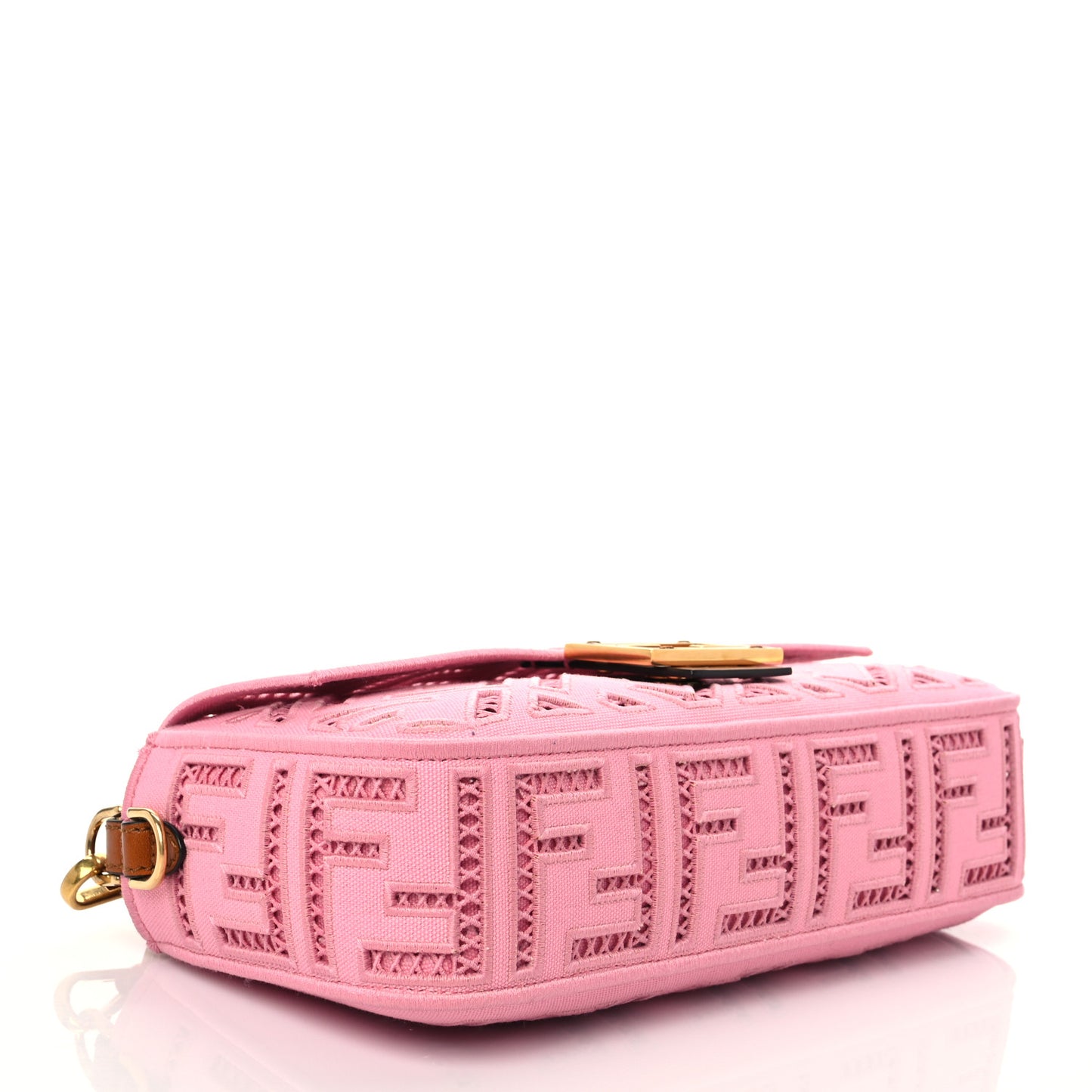 Canvas Cuoio Agata FF Ajour Embroidered Baguette Ciclamino Cuoio